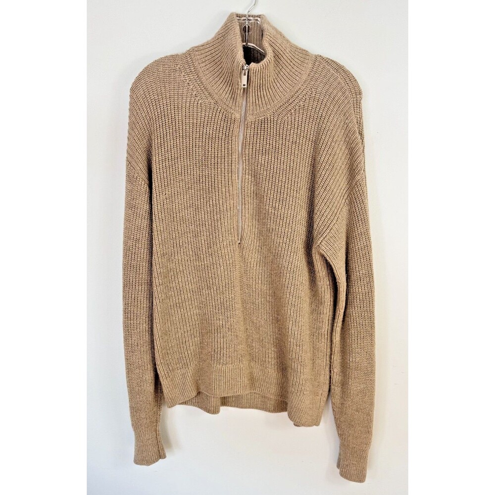 Quince Mens Australian Merino Wool Half Zip M Tan Pullover Sweater Classic - Picture 2 of 5